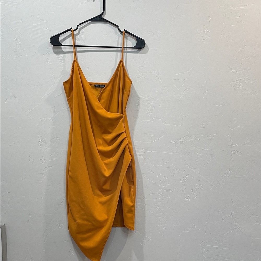 Mind Code Mustard Asymmetrical Dress